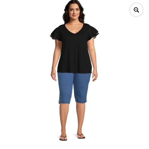 Just My Size Women’s Plus Bling Tab Med. Stonewash Stone Capri Pants 1X (16W) - Picture 11 of 13